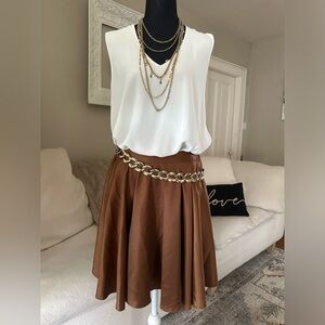 Elegant Brown Glossy Satin A-line Flared Flowy Mini Skater Skirt Size L